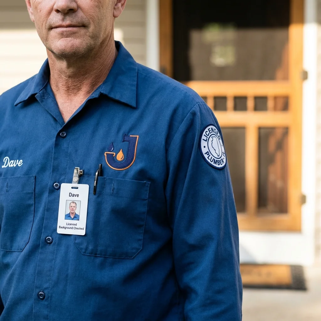 Licensed plumber showing ID badge in Boonville, NY