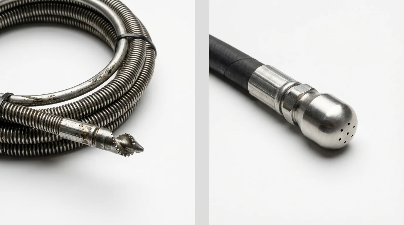 Drain snake cable and hydro jetting nozzle used for drain cleaning in Boonville, NY