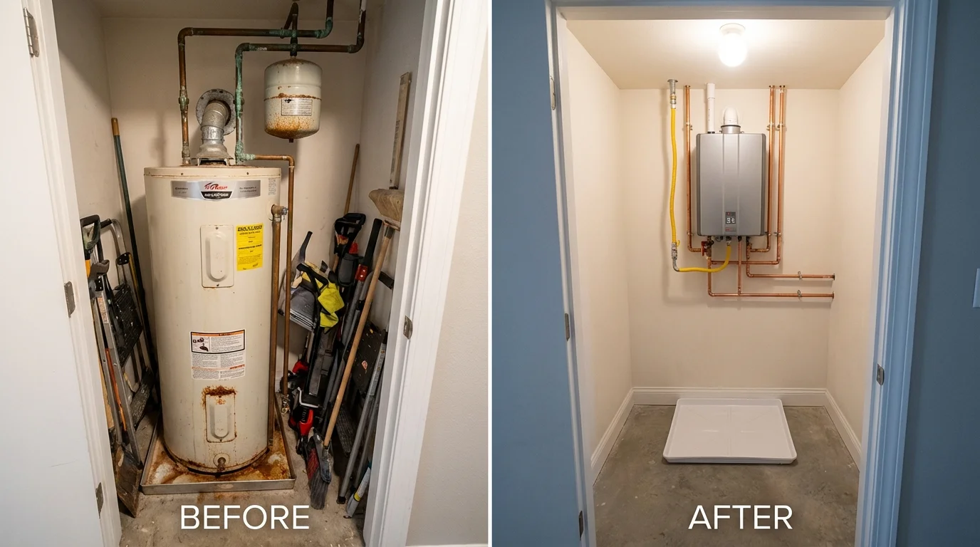 Tank water heater versus wall-mounted tankless unit comparison for Boonville, NY homeowners
