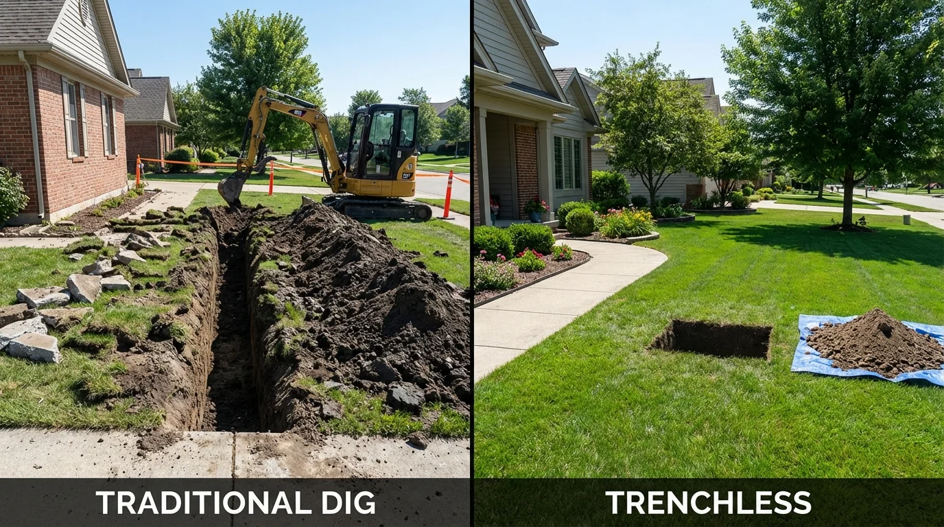 Trenchless sewer repair with minimal yard damage versus traditional excavation in Boonville, NY